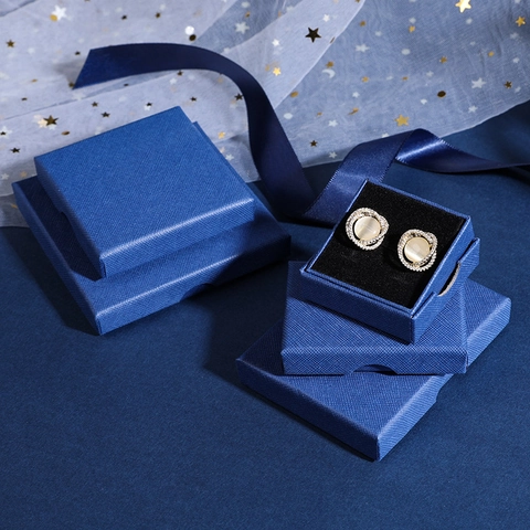 Elegant Textured Paper Jewelry Box For Ring Earring Necklace Storage Gift Packaging Square Rectangular Case With Sponge Insert