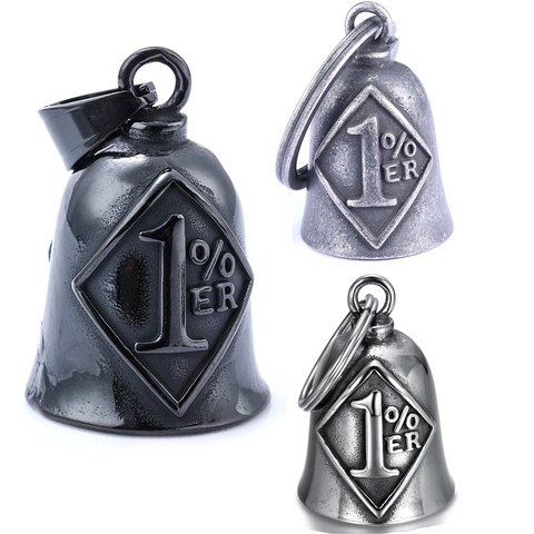 Biker Guardian Bell Pendant Necklace Stainless Steel 1% ER Engraved Retro Motorcycle Rider Jewelry Vintage Punk Gothic