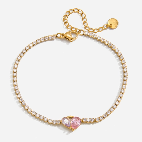 Lussuoso Bracciale Tennis a Cuore in Acciaio Inossidabile Placcato Oro con Strass Gioielli alla Moda per Donna Regalo di San Valentino