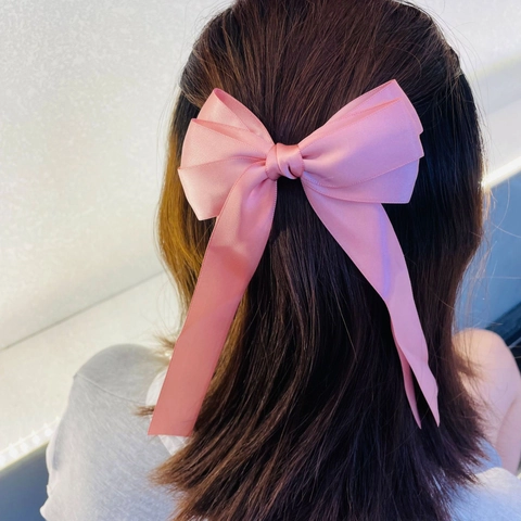 Große Schleife Haarspange Mit Langem Band Satin Haarclip Federclip Koreanischer Stil Eleganter Haarschmuck Für Damen