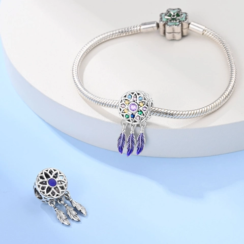 Silver Plated Bohemian Dreamcatcher Moon Star Butterfly Charms With Rhinestones And Enamel For DIY Bracelet Jewelry Making