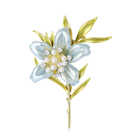 Lelie Bloem Broche Speld Legering Emaille Kunstparel Imitatie Strass Elegant Floraal Sieraden Voor Vrouwen Mode Accessoire