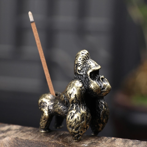 Statuetta Di Gorilla In Ottone Massiccio Realistico Statua Di King Kong Vintage Scultura Animale Metallo Ornamento Scrivania