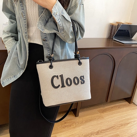 Modische Große Canvas PU Leder Tragetasche Mit Buchstabenmuster Lässige Schultertasche Und Umhängetasche Für Damen