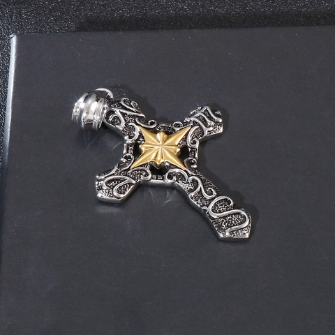 Ciondolo Croce Gotica Vintage Acciaio Inossidabile Dettaglio Stella Retro Punk Gioiello Per Uomo