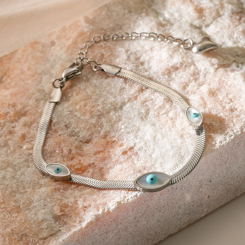 Evil Eye Edelstahl Armband Schlangenkette Gold Silber Plattiert Herz Anhänger Verstellbarer Schmuck Damen