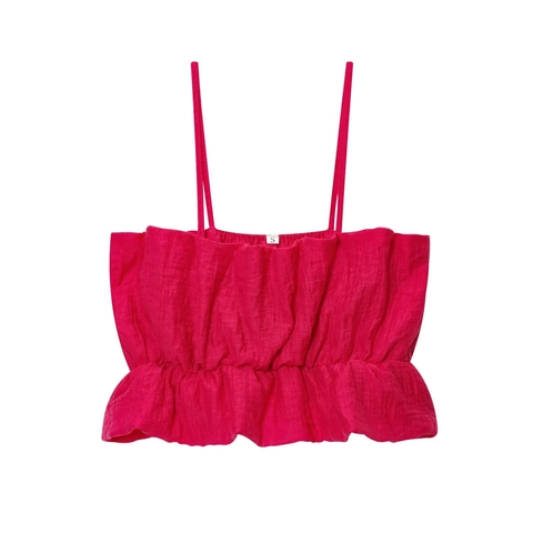 Rose Red Pleated Textured Cami Top And Midi Skirt Elastic Waist Drawstring Summer Casual Streetwear Women