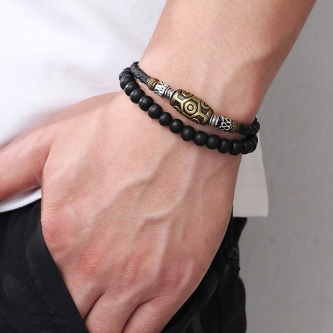 Collana A Strati Retrò Corda Di Cera Intrecciata Lega Perla Dzi Gioielli Punk Etnico Per Uomo Donna