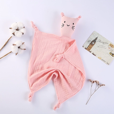 Doudou Neonato Cotone Mussola Gatto Peluche Traspirante Morbido Aiuto Per Il Sonno Neonati Infanti
