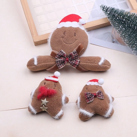Simpatica Clip Per Capelli In Peluche Omino Di Pan Di Zenzero Con Cappello Di Babbo Natale E Fiocco A Quadretti Festa