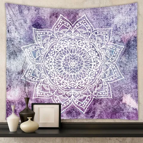 Arazzo Mandala Da Parete Acquerello Viola Bohemien Hippie Decorazione Murale Tessuto Poliestere Per Camera Da Letto