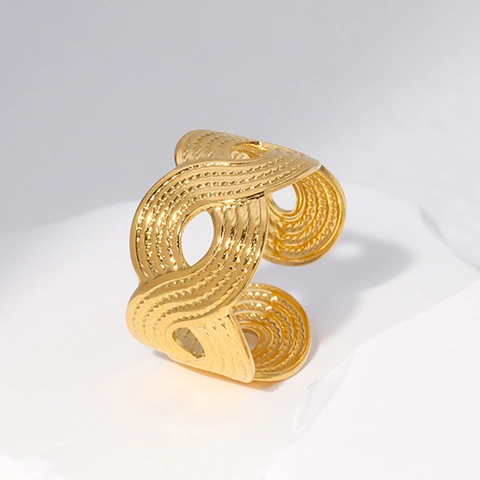 Stainless Steel Open Ring Hollow Wave Texture Intertwined Adjustable Band Minimalist Jewelry For Men Women