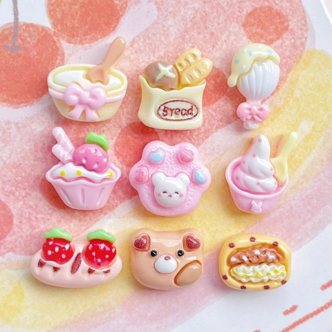 Charmes De Nourriture Miniature Résine DIY Accessoires Bijoux Kawaii Pain Glace Fraise Pour Pinces À Cheveux Coque Decoden