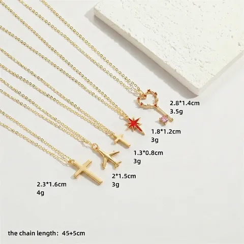 Collana Con Ciondolo Minimalista In Rame Placcato Oro Zircone Croce Stella Cuore Chiave Aereo Gioielli Di Moda Per Donna