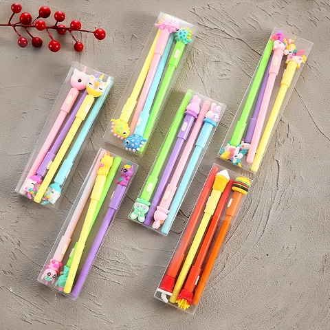 Penne Gel Luminose Cartone Animato Animale Cibo LED Cancelleria Plastica Penne Scrittura Scuola Ufficio Regali