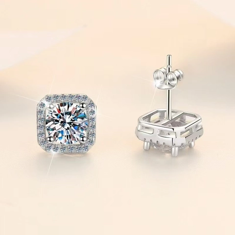 Luxury Zinc Alloy Geometric Rhinestone Stud Earrings Necklace With 925 Sterling Silver Post Square Heart Flower Jewelry