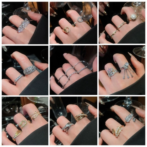 Geometrischer Verstellbarer Offener Ring Damen Kupfer Mit Zirkonia Französischer Retro Modeschmuck Elegant