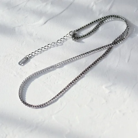 Vintage Flat Herringbone Snake Bone Chain Necklace Titanium Steel 18K Gold Plated Minimalist Retro Choker For Women
