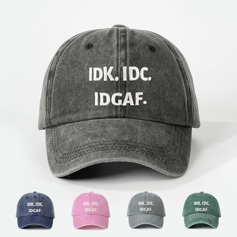 Gewassen Stof Honkbalpet Met Geborduurde IDK IDC IDGAF Letters Vintage Distressed Verstellbare Dad Hat Voor Heren Dames
