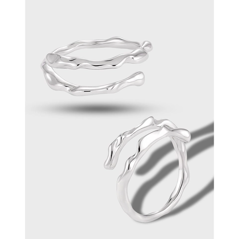 Doppelschichtiger S925 Sterlingsilber Ring Für Damen Unregelmäßiges Flüssigmetall Minimalistischer Verstellbarer Offener Fingerring
