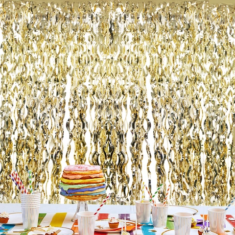 S Shaped Wave Foil Fringe Curtain Metallic Tinsel Backdrop Party Decoration For Birthday Wedding Event Photography Celebration