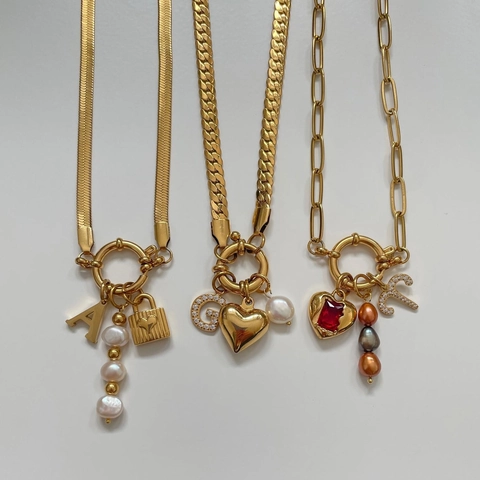 Pendant Necklace Titanium Steel Gold Plated Detachable Spring Ring Clasp Artificial Pearl Heart Shell Charms Elegant Jewelry Women