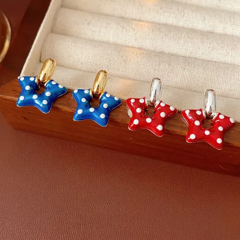 Pendientes Estrella Esmalte Cobre Con Poste De Plata De Ley 925 Patrón De Lunares Joyería De Moda Boho Para Mujer