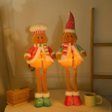 Gestrickter Lebkuchenmann Weihnachtsdekoration LED Leuchtende Ausziehbare Beine Plüschpuppe Feiertag Schreibtisch Ornament