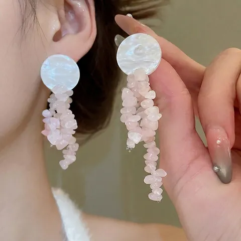 Natuursteen Kwastje Hangoorbellen Met Schelp Stud En 925 Sterling Zilveren Oorstokjes Boho Stijl Voor Dames