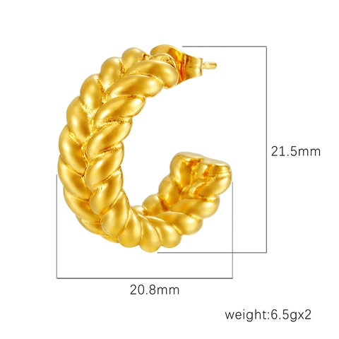 European Fashion 18K Gold Plated Stainless Steel Hoop Earrings For Women Twisted Wheat Ear Double Twist C Shaped Jewelry