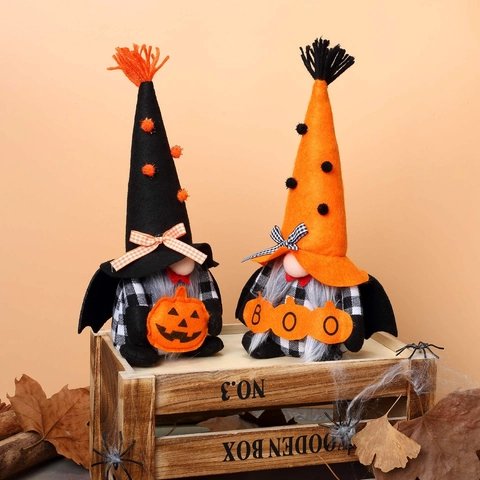Halloween Gnome Ornaments Plush Faceless Dwarf Elf Pumpkin Holding Boo Sign Festive Holiday Home Decoration