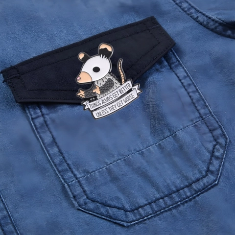 Funny Opossum Enamel Brooch Pin Zinc Alloy Cartoon Animal Badge With Humor Quote For Backpack Clothing Decoration Unisex