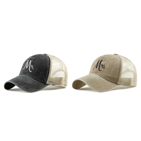 Mr And Mrs Couple Baseball Caps Washed Cotton Mesh Back Trucker Hats Retro Vintage Adjustable Sunshade Outdoor