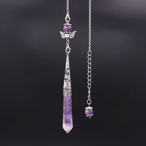 Hexagonal Pillar Crystal Pendant Necklace Natural Gemstone Angel Wings Filigree Spiritual Healing Dowsing Pendulum Jewelry