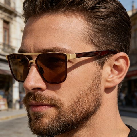 Vintage Square Polarized Sunglasses For Men Women Double Bridge Metal Plastic Frame TAC Lens UV400 Protection Shades Eyewear