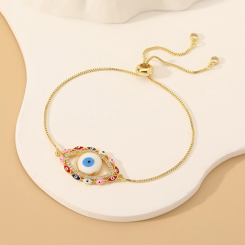 Hip Hop Boze Oog Armband Voor Dames Verguld Verstelbaar Koper Zirconia Emaille Turks Oog Schuifketting Retro Mode Sieraden Cadeau