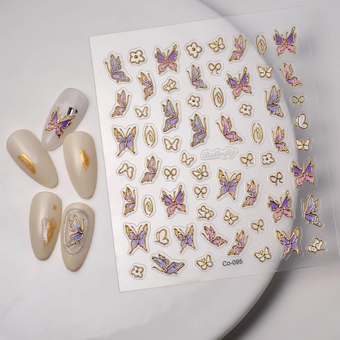 5D Embossed Nail Art Stickers Butterfly Flower Self Adhesive Gold Stamping Waterproof DIY Manicure Decoration