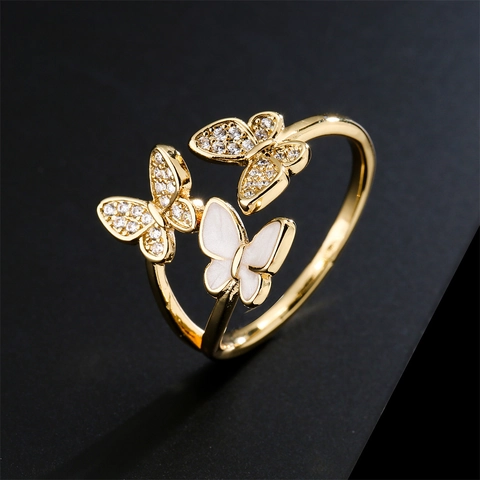 Vlinder Open Ring Koper 18K Verguld Zirkonia Emaille Micro Ingelegd Verstelbaar Mode Sieraden Vrouwen
