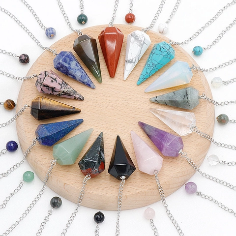Natürlicher Kristall Edelstein Hexagonal Pyramide Pendel Anhänger Halskette Heilung Meditation Spiritueller Schmuck Unisex