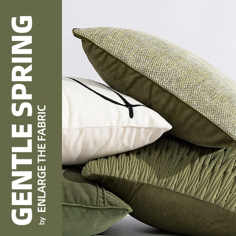 Nordic Style Decorative Pillow Covers Solid Green Off-White Pleated Grid Quilted Embroidery Cushion For Sofa Couch Home