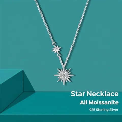 925 Sterling Silver Moissanite Hexagram Pendant Necklace For Women Elegant Double Star Clavicle Chain Fine Jewelry Gift
