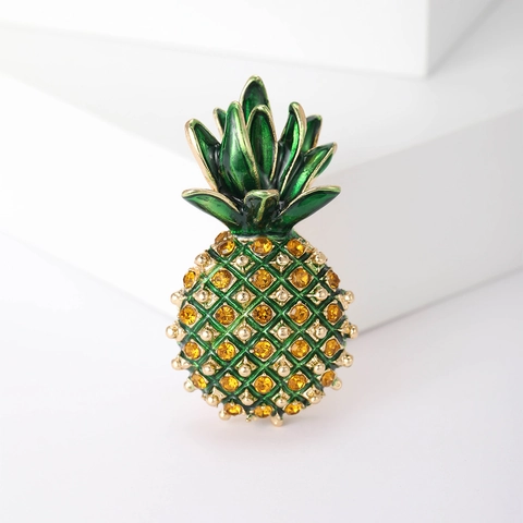 Pineapple Fruit Brooch Pin Alloy Rhinestone Enamel Sparkly Sweet Style Jewelry Accessory For Women