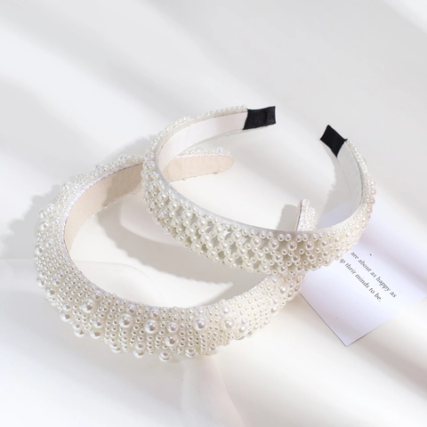 Artificial Pearl Headband Wide Padded Hair Band Baroque Style Elegant Bridal Wedding Hair Accessories For Women Retro Fashion