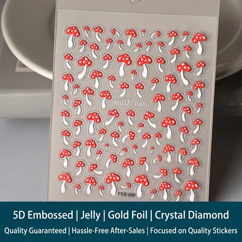 Autocollants À Ongles En Relief 5D Jardin De Champignons Impression UV Décalcomanies De Manucure Imperméables Pour Femmes