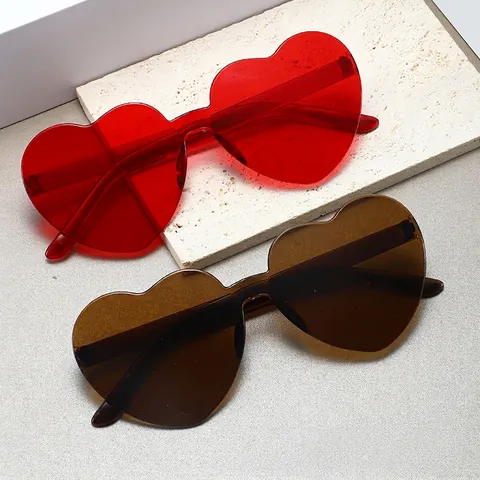 Heart Shaped Rimless Sunglasses Candy Jelly Color One Piece Lens Party Festival Fashion Eyewear Trendy Accessories Unisex