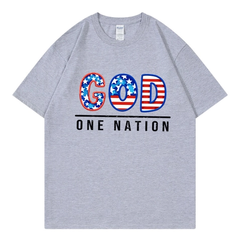 Baumwolle Herren T-Shirt Kurzarm Rundhals Lässig Loose Fit US Flagge God One Nation Buchstaben Druck Sommer Top