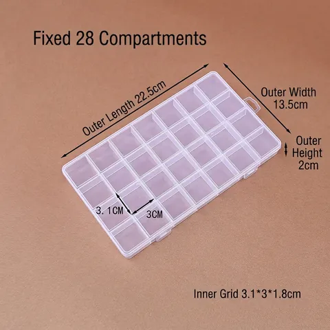 28 Grids Clear Plastic Storage Box Fixed Compartment Jewelry Bead Organizer Case For DIY Craft Accessory Hair Band Packing Box