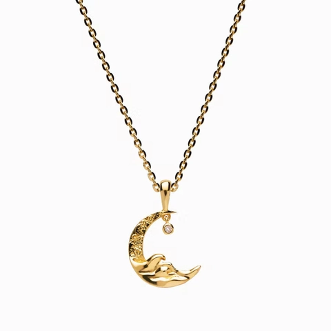 Collar Con Colgante De Luna Creciente Y Estrella Bañado En Oro De 18K Acero Inoxidable Cobre Con Opalo Zircon Joyas