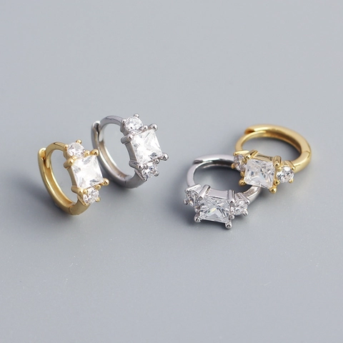 Pendientes Huggie De Circón Cuadrado Plata De Ley 925 Estilo Francés INS Joyería Minimalista