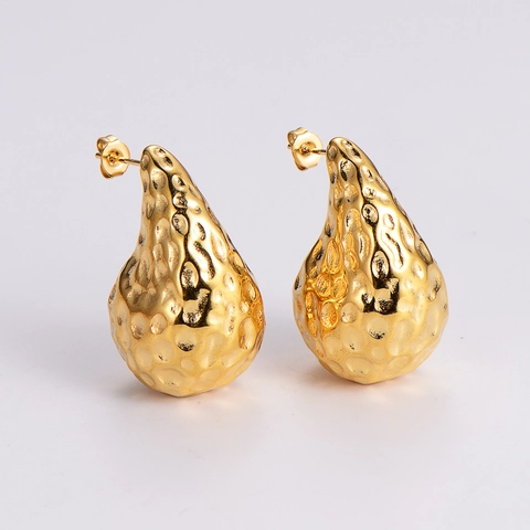 Gehämmerte Tropfen Ohrstecker 18K Vergoldet Edelstahl Mollig Statement Schmuck Für Frauen